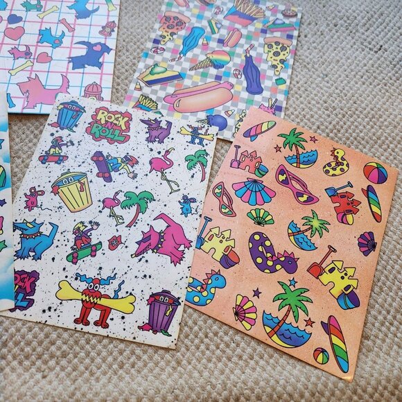 7 Vintage 1989 Lisa Frank Stickers Flamingo Bear Scottie Dog Beach Unicorn Food - Picture 4 of 6